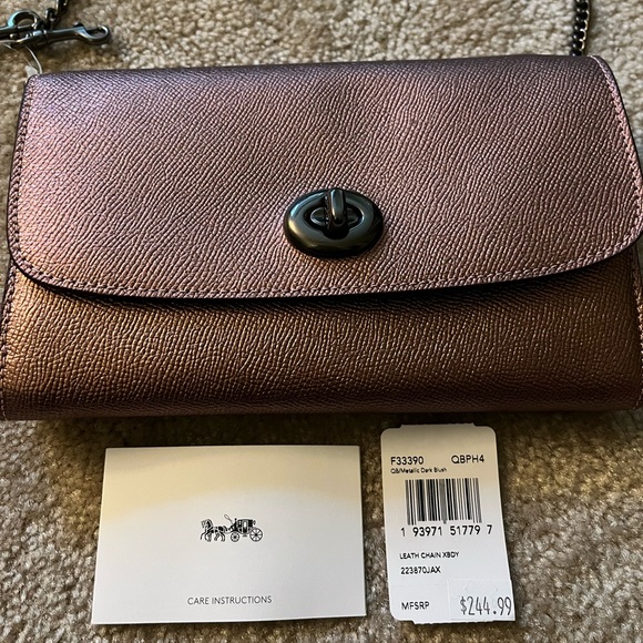 NWT Coach Metallic Crossbody Clutch Blush Pink Hues - Picture 2 of 4